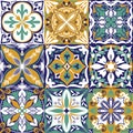 Vector Portuguese Azulejo Tiles Seamless Pattern Background.