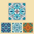 Vector Portuguese tile design in four different color. Beautiful colored pattern for design and fashion with decorative elements