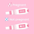 Vector positive and negative pregnancy tests. Home early detection pregnancy hormone. Female fertility, planning family