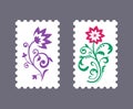 Vector postage stamps with floral icons