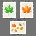 Vector postage stamps with maple leaf icons Royalty Free Stock Photo