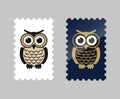 Vector postage stamps with owl icon