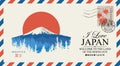 Vector postal envelope with mount Fujiyama, Japan