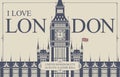 Vector postcard or banner with words I love London