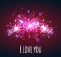 Vector postcard with colorful bright fireworks of hearts