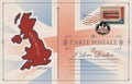 Vector postcard with map and flag of Great Britain Royalty Free Stock Photo