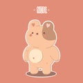 Vector postcard, message, print cute teddy bear says NOPE. Cartoon teddy bear in beige color