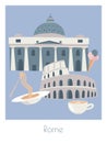 Vector postcard with Rome symbols