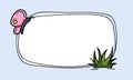 Vector postcard template design with grass and butterfly. Editable frame with spring design. Hand drawn background Royalty Free Stock Photo