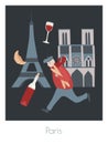 Vector postcard with typical Paris symbols