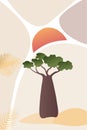 Vector, poster. African Landscape, Acacia and Sun Royalty Free Stock Photo