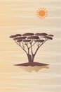 Vector, poster. African Landscape, Acacia and Sun Royalty Free Stock Photo