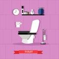 Vector poster with bathroom furniture, toilet and accessories in flat style Royalty Free Stock Photo