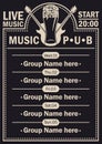 Poster for beer pub with live music with guitars Royalty Free Stock Photo