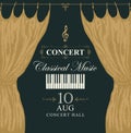 Classic music poster with piano keys and curtains