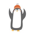 Vector poster with cute winter penguin in cozy clothes. Doodle illustration. Winter holidays, baby shower, birthday Royalty Free Stock Photo