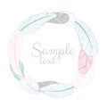 Vector poster with decorative ethnic frame wreath made of feathers. Hand draw illustration. Royalty Free Stock Photo