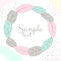 Vector poster with decorative ethnic frame wreath made of feathers. Hand draw illustration. Royalty Free Stock Photo