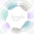 Vector poster with decorative ethnic frame wreath made of feathers. Hand draw illustration. Royalty Free Stock Photo