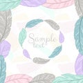 Vector poster with decorative ethnic frame wreath made of feathers. Hand draw illustration. Royalty Free Stock Photo
