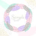 Vector poster with decorative ethnic frame wreath made of feathers. Hand draw illustration. Royalty Free Stock Photo