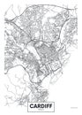 Vector poster detailed city map Cardiff