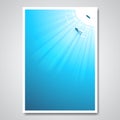 Vector poster with diver in the sea and sun rays pass through th Royalty Free Stock Photo