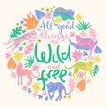 Vector poster with jaguars, tropic plants and hand letterin quot