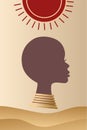 Vector, poster, luxurious African woman portrait, woman`s profile. Collection of contemporary art. Poster in trandy style