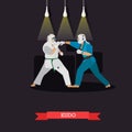 Vector poster of martial arts. Kudo. Fighters in sport positions.