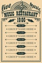 Vector poster for music restaurant with live music