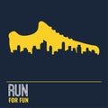 Vector poster - running, sport shoe and the city outline