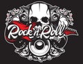 Vector poster on theme of rock and roll with inscription and various musical elements