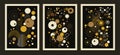 Vector posters with circle, lines. Abstract illustration art with golden geometric shapes on black background Royalty Free Stock Photo