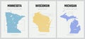 Vector posters detailed silhouettes maps of the states of America with abstract linear pattern, The Great Lakes region - Minnesota