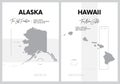 Vector posters with highly detailed silhouettes of maps of the states of America, Division Pacific - Alaska, Hawaii - set 17 of 17 Royalty Free Stock Photo