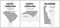 Vector posters with highly detailed silhouettes of maps of the states of America, Division South Atlantic - South Carolina, North Royalty Free Stock Photo