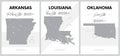 Vector posters with highly detailed silhouettes of maps of the states of America, Division West South Central - Arkansas,