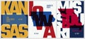 Vector posters states of the United States with a name, nickname, date admitted to the Union, Division West North Central - Kansas