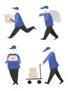 Vector postman or worker set. Four different poses