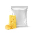 Vector Potato Ripple Crispy Chips with Cheese and Vertical Sealed Empty Plastic Foil Bag for Package Design Royalty Free Stock Photo