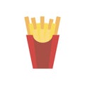 Vector Potatoes French Fries. French fries in paper box. Flat design. Snack icon vector