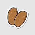 Vector potatoes sticker in cartoon style. Isolated vegetable with shadow. Flat simple icon with black lines