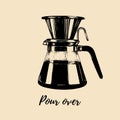 Vector Pour Over coffeemaker illustration. Hand sketched dripper and pot for alternative brewing method.