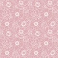 Vector powdery pink lace flowers poppy elegant seamless pattern background with hand drawn white line art floral elements Royalty Free Stock Photo