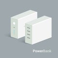 Vector powerbank icon on white background. Isometric view. Flat style design. Charging device.