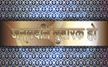 Vector precious metal golden plate on blue ethnic