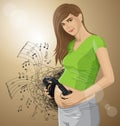 Vector Pregnant Woman With Headphones