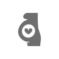 Vector pregnant woman with heart grey icon.