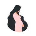 Vector Pregnant Woman Illustration, Minimalistic Icon Isolated on White Background, Pregnancy Concept Flat Design Royalty Free Stock Photo